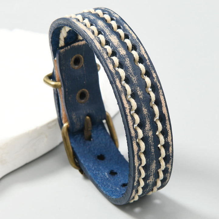 Braccialetto rinforzato con fibbia regolabile in pelle vintage Buddha Stones