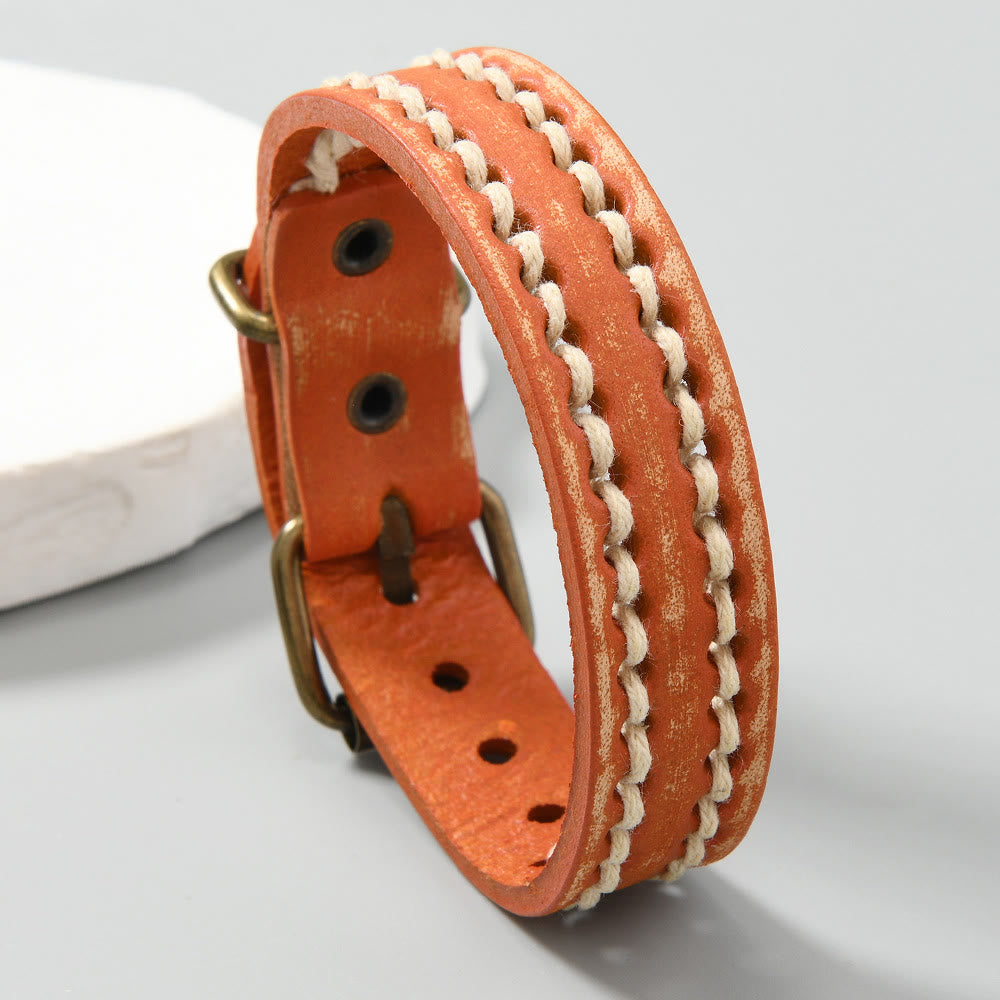 Braccialetto rinforzato con fibbia regolabile in pelle vintage Buddha Stones