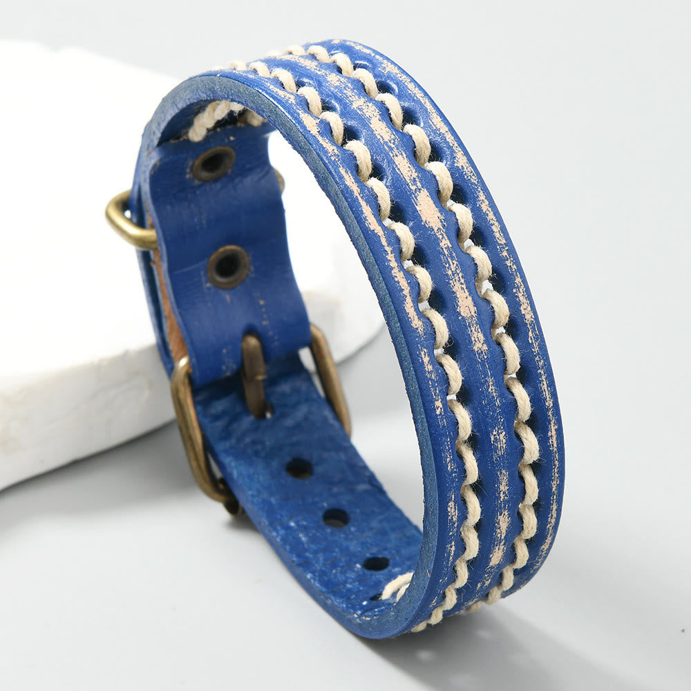 Braccialetto rinforzato con fibbia regolabile in pelle vintage Buddha Stones