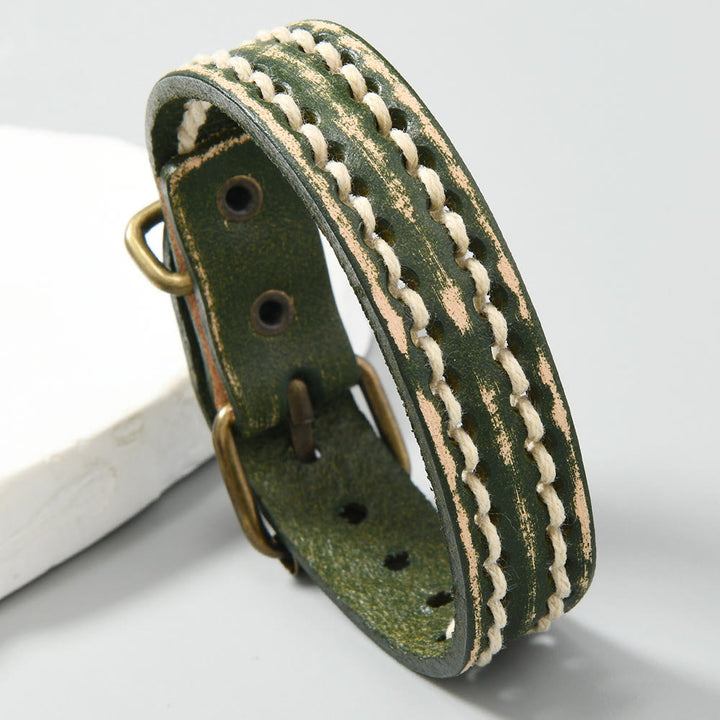 Braccialetto rinforzato con fibbia regolabile in pelle vintage Buddha Stones