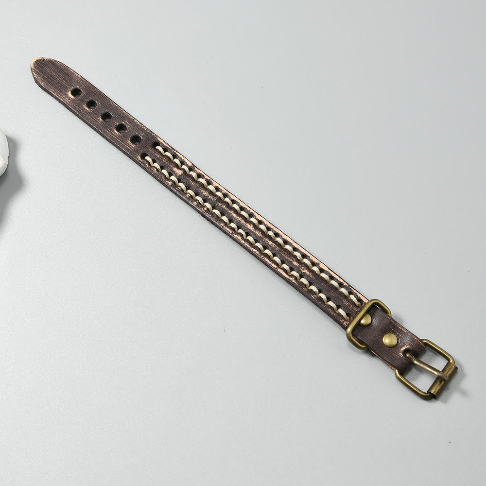 Braccialetto rinforzato con fibbia regolabile in pelle vintage Buddha Stones