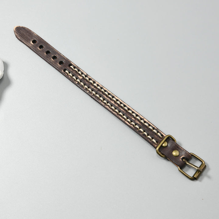 Braccialetto rinforzato con fibbia regolabile in pelle vintage Buddha Stones