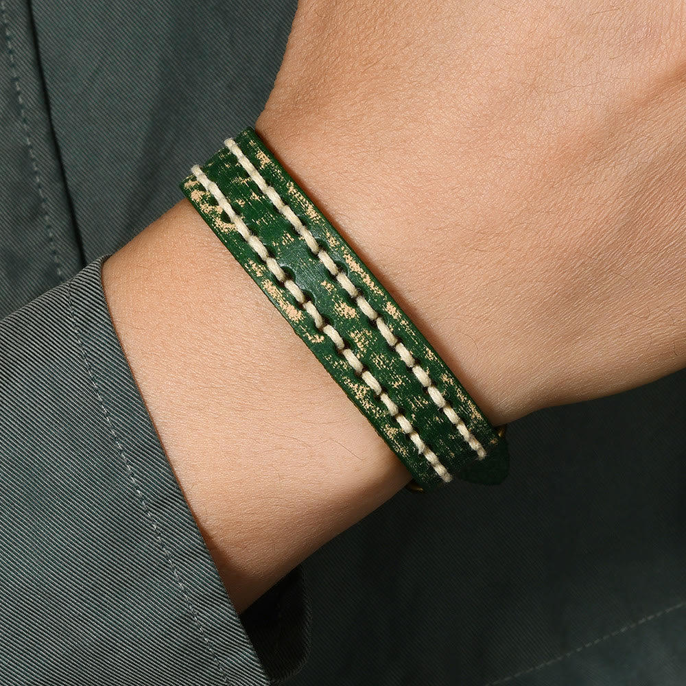 Braccialetto rinforzato con fibbia regolabile in pelle vintage Buddha Stones