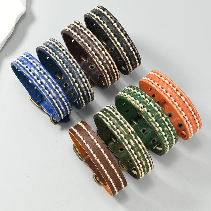 Braccialetto rinforzato con fibbia regolabile in pelle vintage Buddha Stones