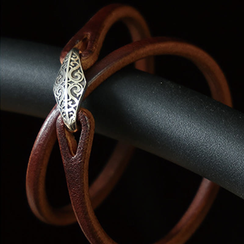 Braccialetto di protezione multigiro in pelle con Buddha Stones in argento sterling 925