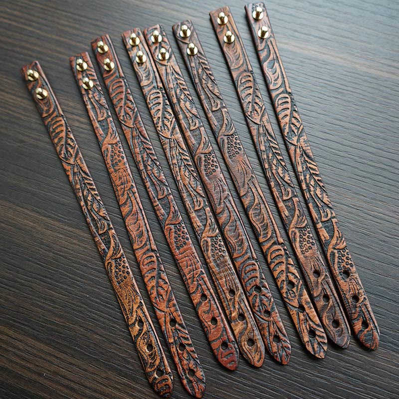 Braccialetto regolabile con fibbia in pelle stampata vintage Buddha Stones