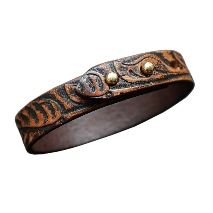 Braccialetto regolabile con fibbia in pelle stampata vintage Buddha Stones