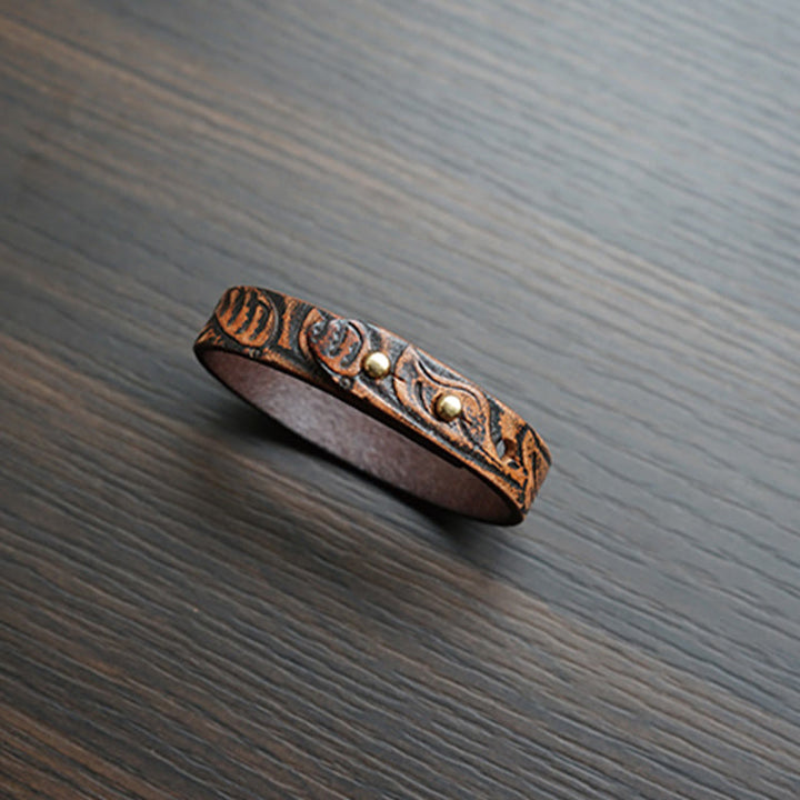 Braccialetto regolabile con fibbia in pelle stampata vintage Buddha Stones