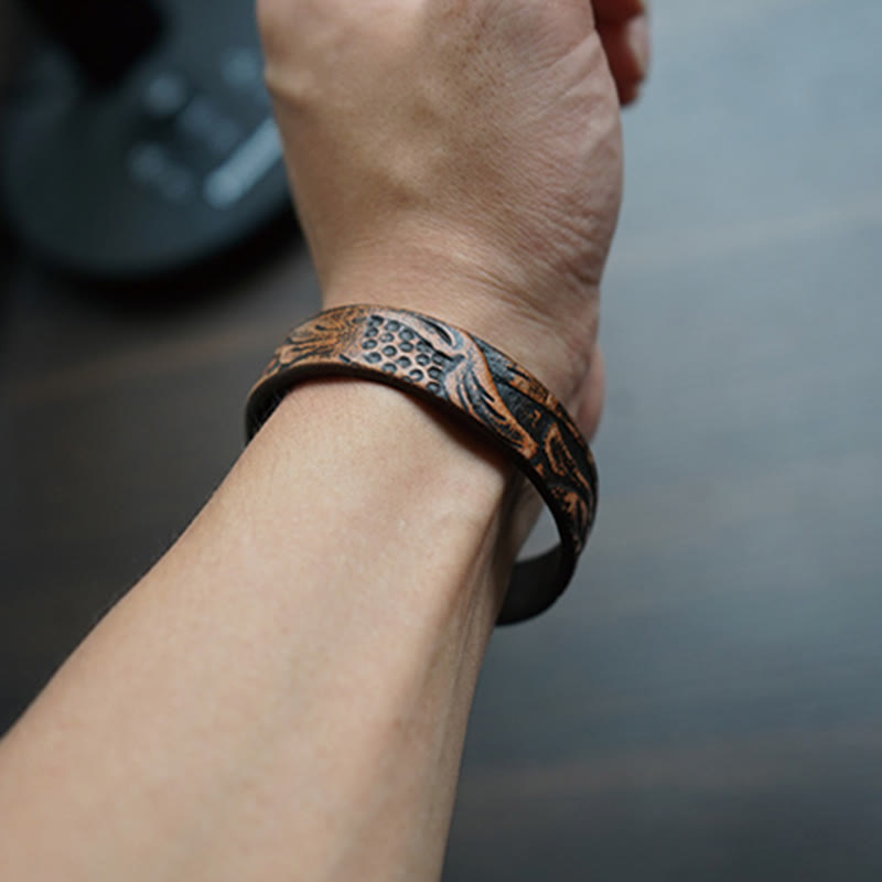 Braccialetto regolabile con fibbia in pelle stampata vintage Buddha Stones