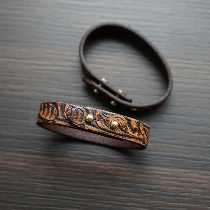 Braccialetto regolabile con fibbia in pelle stampata vintage Buddha Stones