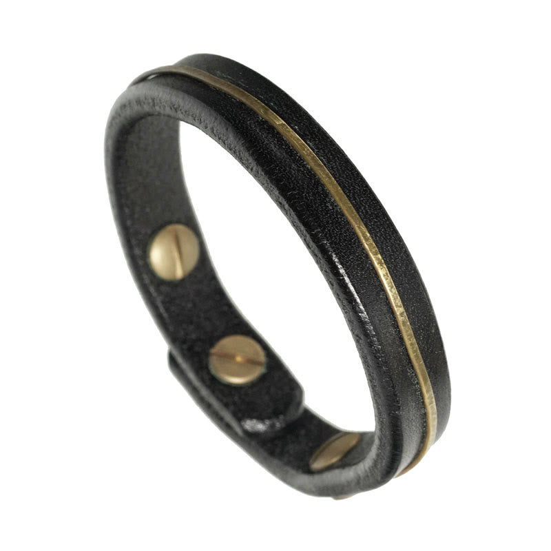 Braccialetto di guarigione in filo di ottone e rame in pelle vintage Buddha Stones