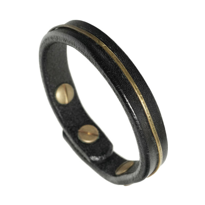Braccialetto di guarigione in filo di ottone e rame in pelle vintage Buddha Stones