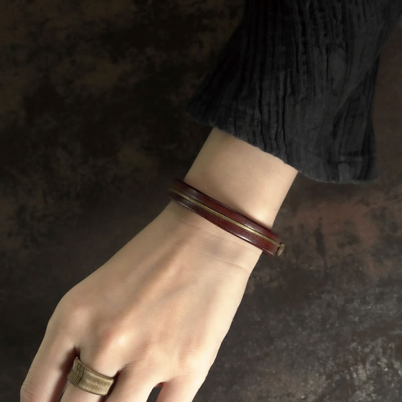 Braccialetto di guarigione in filo di ottone e rame in pelle vintage Buddha Stones