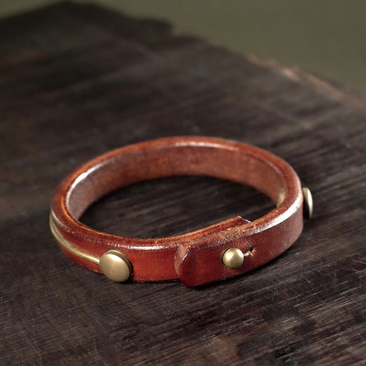 Braccialetto di guarigione in filo di ottone e rame in pelle vintage Buddha Stones