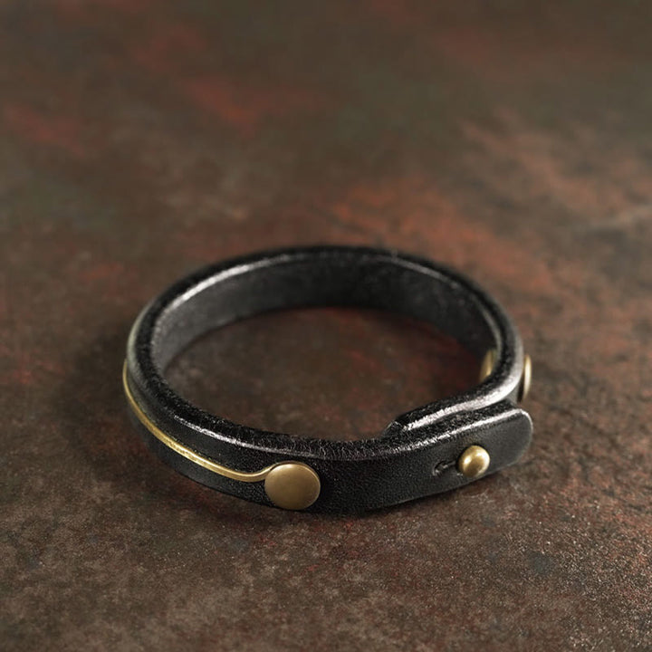 Braccialetto di guarigione in filo di ottone e rame in pelle vintage Buddha Stones