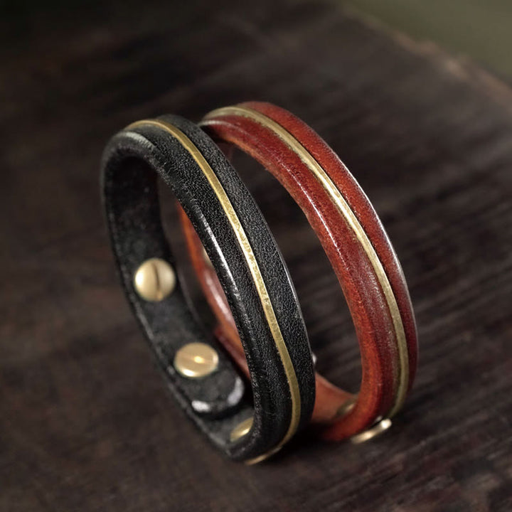 Braccialetto di guarigione in filo di ottone e rame in pelle vintage Buddha Stones