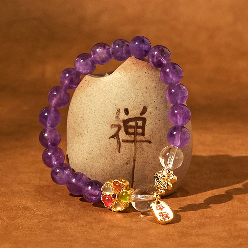Braccialetto con ciondolo a forma di fiore di cristallo bianco naturale ametista Buddha Stones, sicuro e sano - image 4