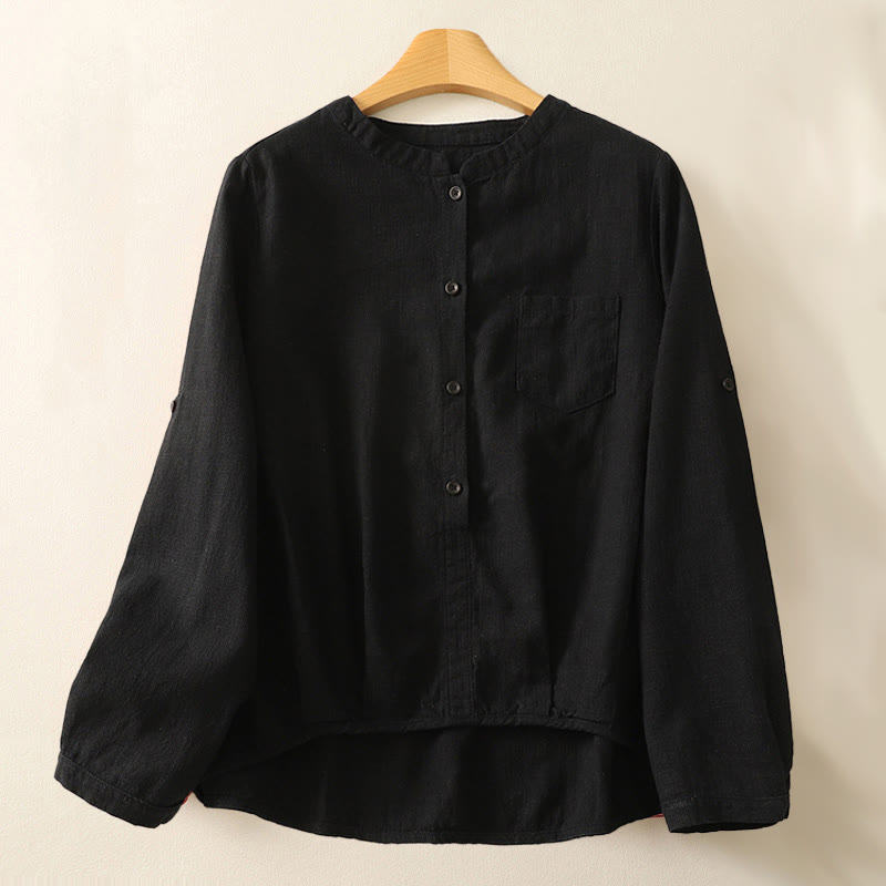 Camicia casual da donna in cotone e lino con colletto alto e maniche lunghe, modello Buddha Stones - Nero - US8-10, UK/AU12-14, EU40-42 (2XL) - image 12