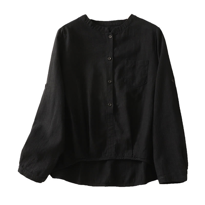Camicia casual da donna in cotone e lino con colletto alto e maniche lunghe, modello Buddha Stones - image 13