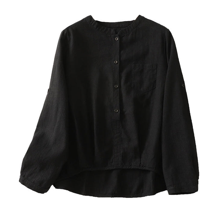 Camicia casual da donna in cotone e lino con colletto alto e maniche lunghe, modello Buddha Stones - image 13