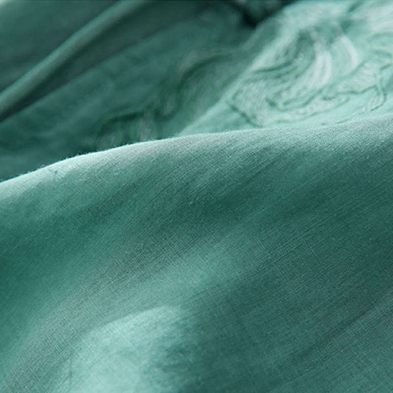 Camicia casual da donna in cotone e lino con maniche a tre quarti e ricamo di piante, motivo Buddha Stones - image 24