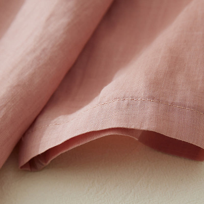 Camicia casual da donna in cotone e lino con maniche a tre quarti e ricamo di piante, motivo Buddha Stones - image 6