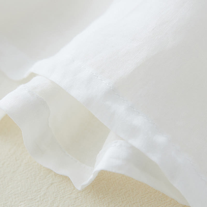 Camicia casual da donna in cotone e lino con maniche a tre quarti e ricamo di piante, motivo Buddha Stones - image 12