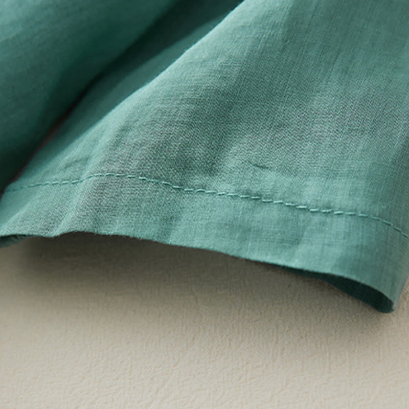 Camicia casual da donna in cotone e lino con maniche a tre quarti e ricamo di piante, motivo Buddha Stones - image 25