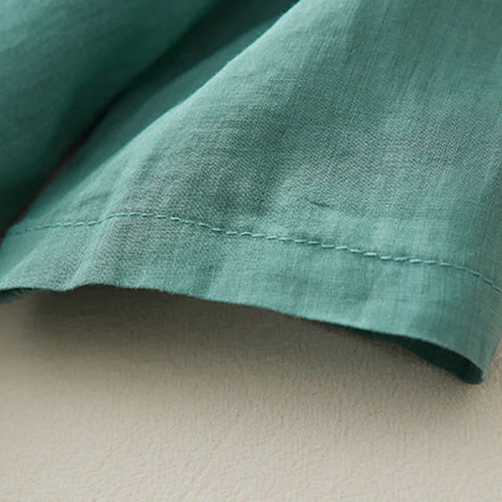 Camicia casual da donna in cotone e lino con maniche a tre quarti e ricamo di piante, motivo Buddha Stones - image 25