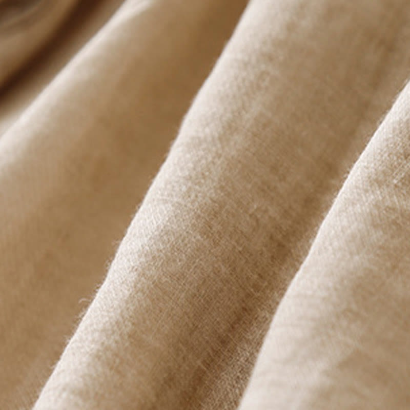 Camicia da donna in cotone e lino con maniche a tre quarti, motivo : Buddha Stones, casual, con colletto alto e ricamo a pianta