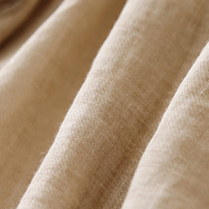 Camicia da donna in cotone e lino con maniche a tre quarti, motivo : Buddha Stones, casual, con colletto alto e ricamo a pianta