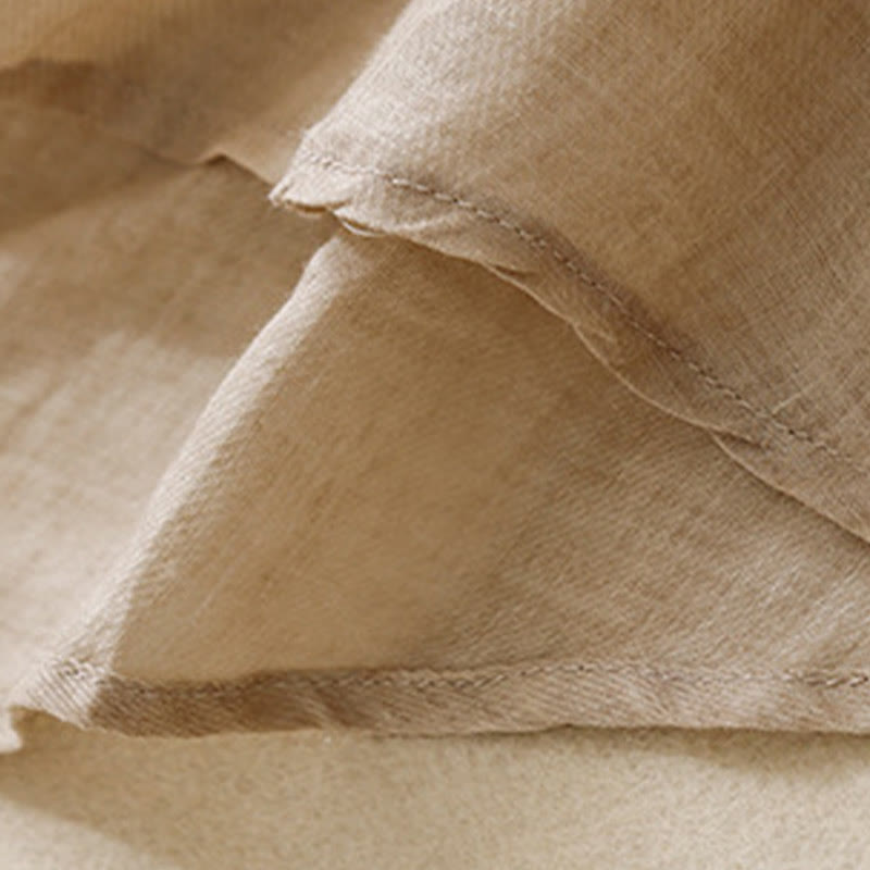 Camicia da donna in cotone e lino con maniche a tre quarti, motivo : Buddha Stones, casual, con colletto alto e ricamo a pianta