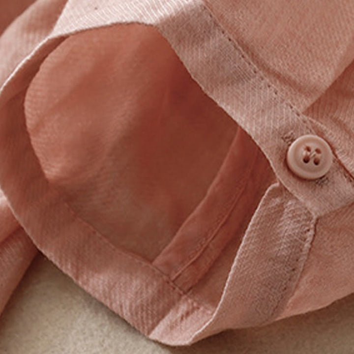 Camicia da donna in cotone e lino con maniche a tre quarti, motivo : Buddha Stones, casual, con colletto alto e ricamo a pianta