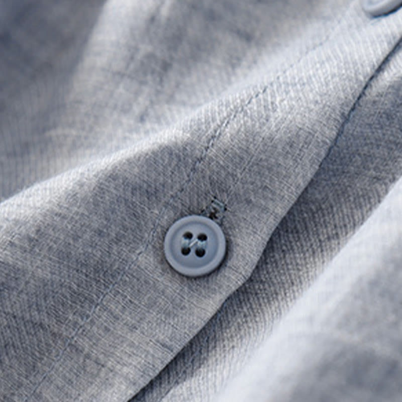 Camicia da donna in cotone e lino con maniche a tre quarti, motivo : Buddha Stones, casual, con colletto alto e ricamo a pianta