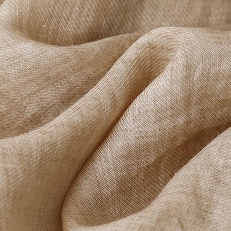 Camicia da donna in cotone e lino con maniche a tre quarti, motivo : Buddha Stones, casual, con colletto alto e ricamo a pianta