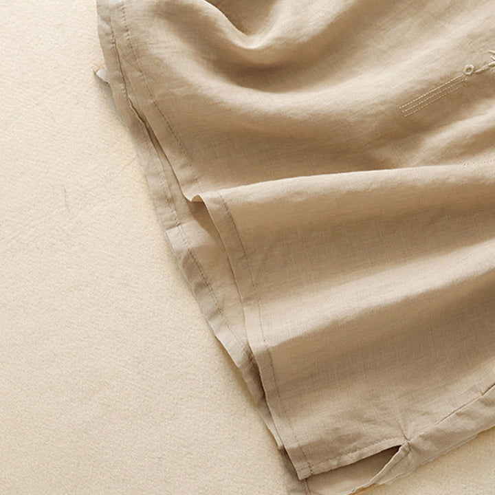 Camicia casual da donna in cotone e lino con scollo a V e fiori ricamati, manica corta, modello Buddha Stones - image 19