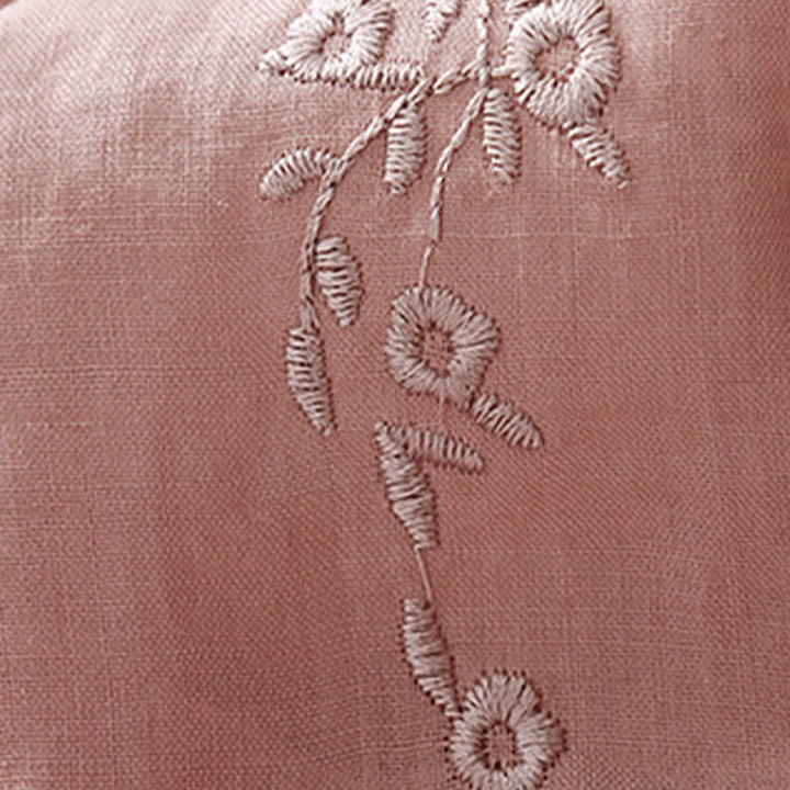 Camicia casual da donna in cotone e lino con scollo a V e fiori ricamati, manica corta, modello Buddha Stones