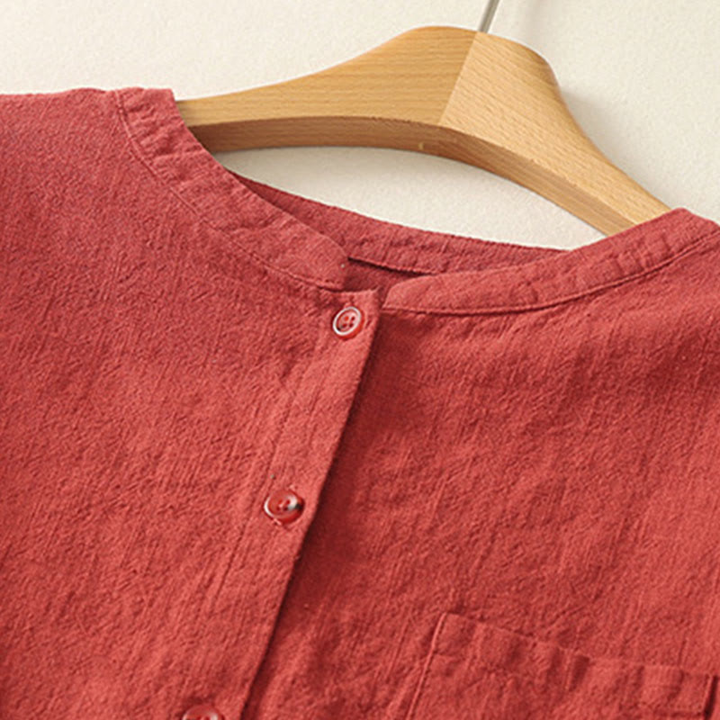 Camicia casual da donna in cotone e lino con colletto alto e maniche lunghe, modello Buddha Stones - image 1