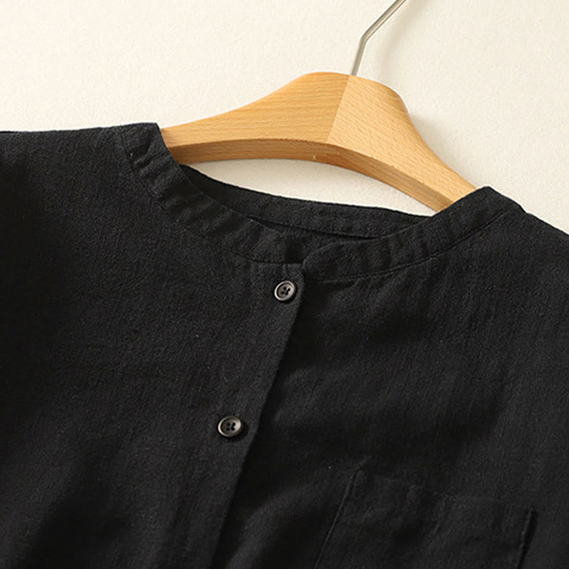Camicia casual da donna in cotone e lino con colletto alto e maniche lunghe, modello Buddha Stones - image 14