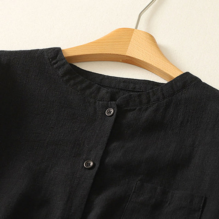 Camicia casual da donna in cotone e lino con colletto alto e maniche lunghe, modello Buddha Stones - image 14