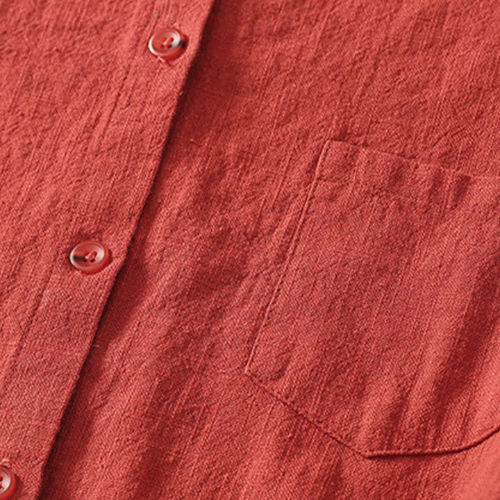 Camicia casual da donna in cotone e lino con colletto alto e maniche lunghe, modello Buddha Stones - image 3