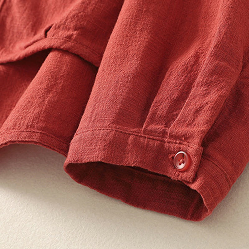 Camicia casual da donna in cotone e lino con colletto alto e maniche lunghe, modello Buddha Stones - image 2
