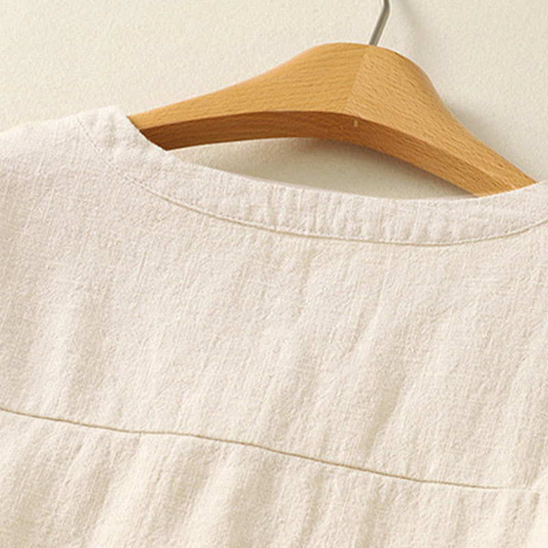 Camicia casual da donna in cotone e lino con colletto alto e maniche lunghe, modello Buddha Stones - image 7