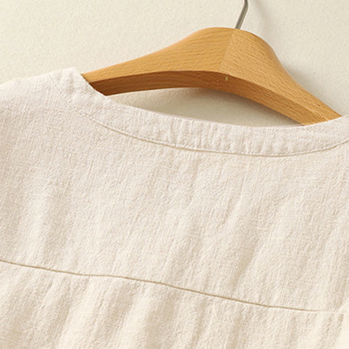 Camicia casual da donna in cotone e lino con colletto alto e maniche lunghe, modello Buddha Stones - image 7