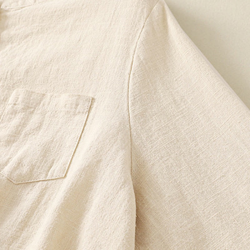 Camicia casual da donna in cotone e lino con colletto alto e maniche lunghe, modello Buddha Stones - image 10