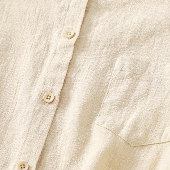 Camicia casual da donna in cotone e lino con colletto alto e maniche lunghe, modello Buddha Stones - image 8