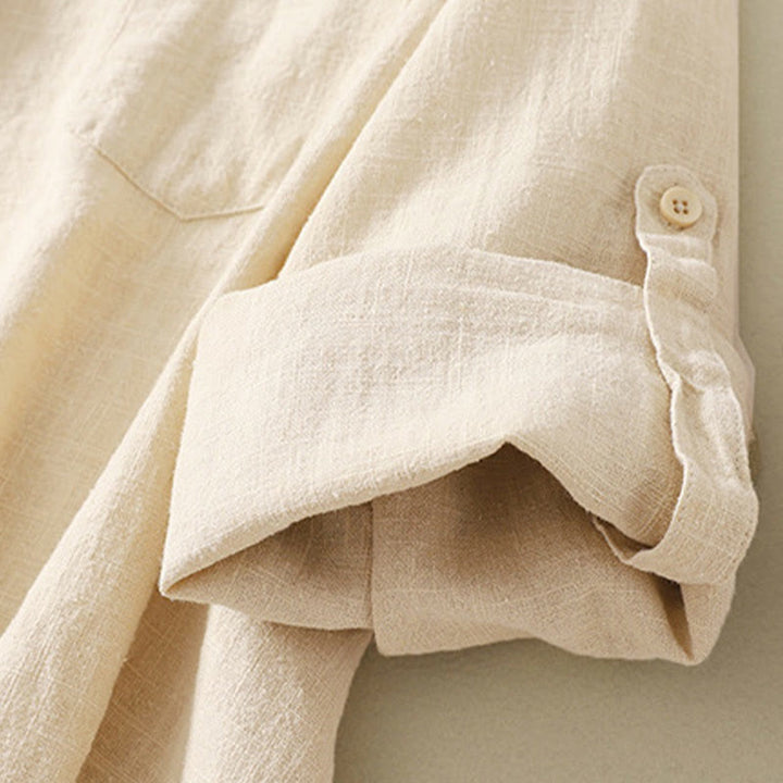 Camicia casual da donna in cotone e lino con colletto alto e maniche lunghe, modello Buddha Stones - image 11