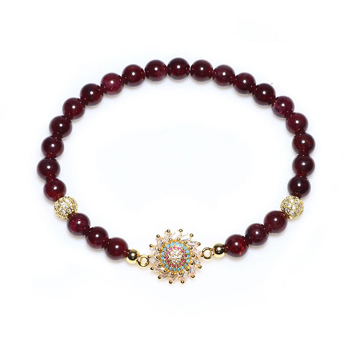 Braccialetto di protezione con perline di zircone e fiore di granato naturale Buddha Stones
