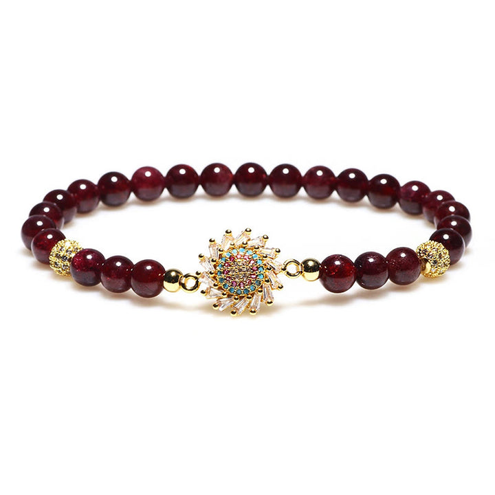 Braccialetto di protezione con perline di zircone e fiore di granato naturale Buddha Stones