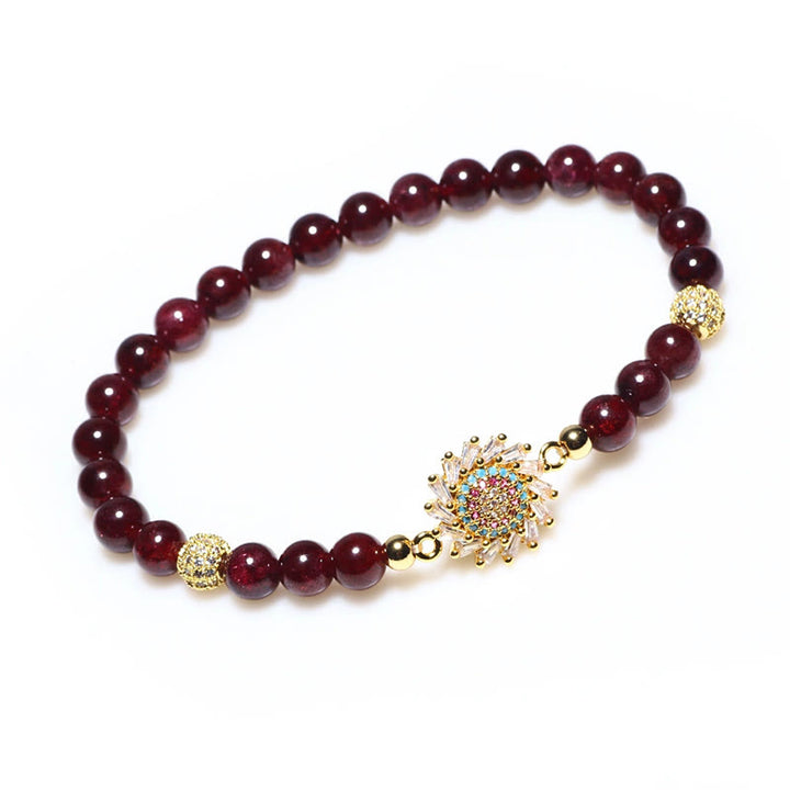 Braccialetto di protezione con perline di zircone e fiore di granato naturale Buddha Stones
